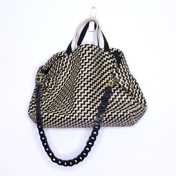 Clare V Handbags - CLARE V. Bateau Leather Convertable Tote Bag Black and Cream Woven Zig Zag